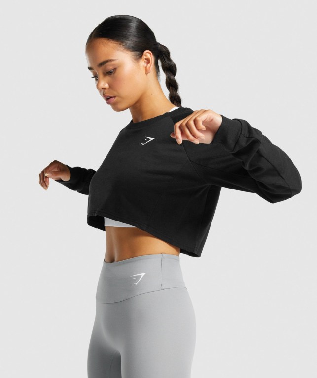 Pullover Gymshark Entrenamiento Cropped Sueter Negras | es6KzLGf51a