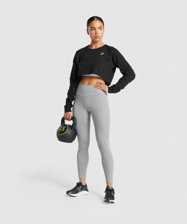 Pullover Gymshark Entrenamiento Cropped Sueter Negras | es6KzLGf51a