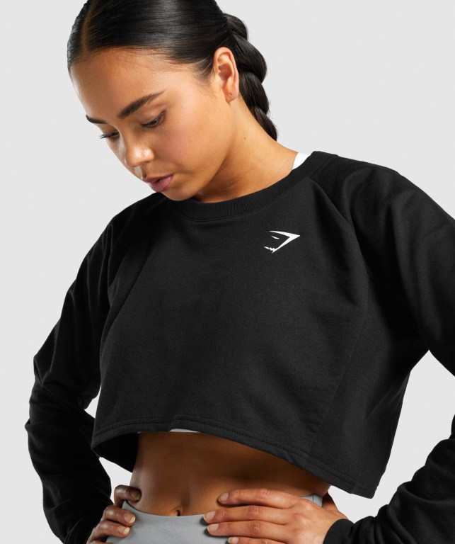 Pullover Gymshark Entrenamiento Cropped Sueter Negras | es6KzLGf51a