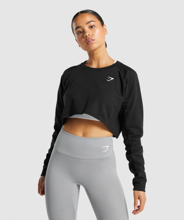 Pullover Gymshark Entrenamiento Cropped Sueter Negras | es6KzLGf51a