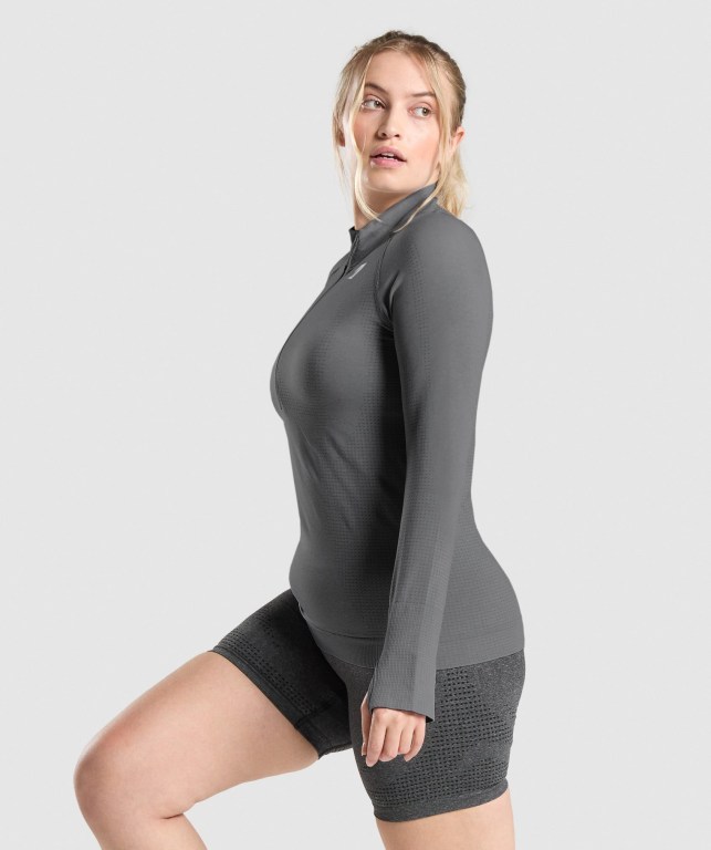 Pullover Gymshark Vital Seamless 2.0 1/2 Zip Gris | OpfVYRyTe5d