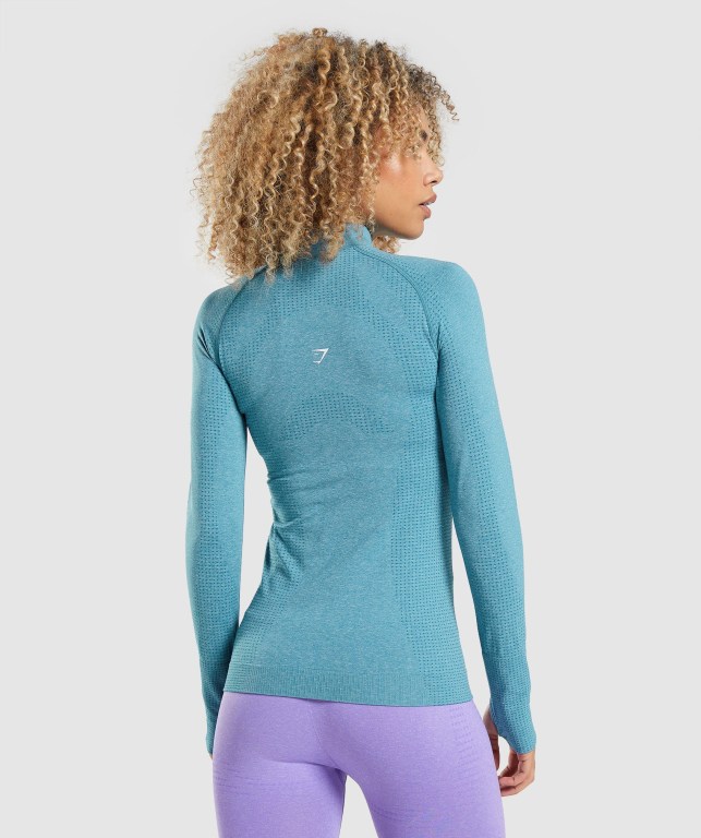 Pullover Gymshark Vital Seamless 2.0 1/2 Zip Turquesa | aldbFGLAYEt