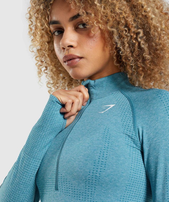 Pullover Gymshark Vital Seamless 2.0 1/2 Zip Turquesa | aldbFGLAYEt