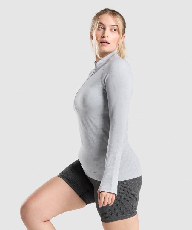 Pullover Gymshark Vital Seamless 2.0 1/2 Zip Gris Claro | uHxRT2VknEz