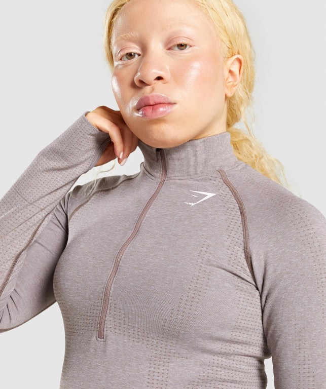 Pullover Gymshark Vital Seamless 2.0 1/2 Zip Gris Marrones | xbnKk2YymtE