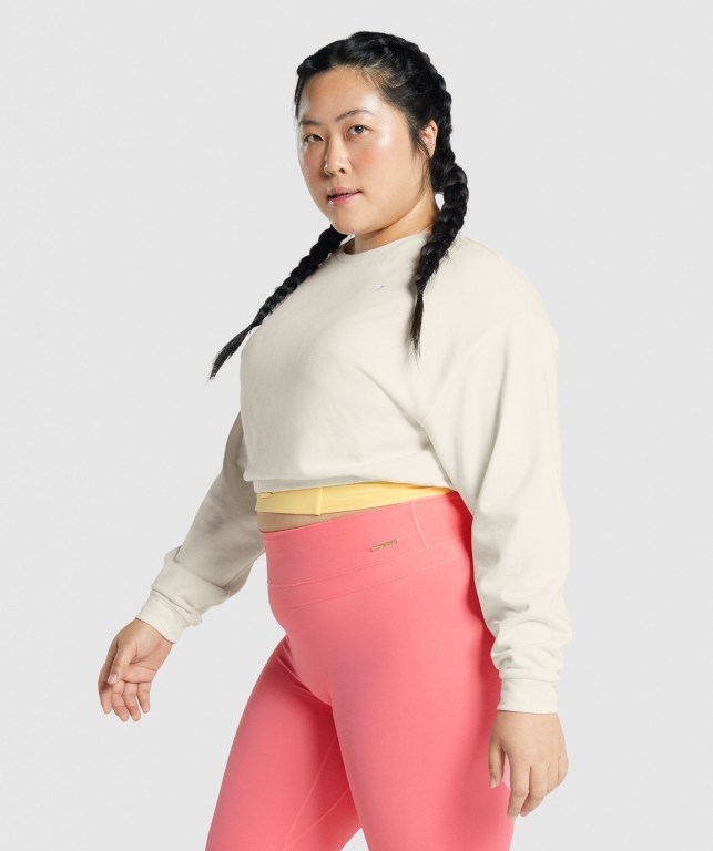 Pullover Gymshark Whitney Cropped Blancas | TGYTUWie4FZ