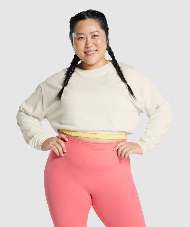 Pullover Gymshark Whitney Cropped Blancas | TGYTUWie4FZ