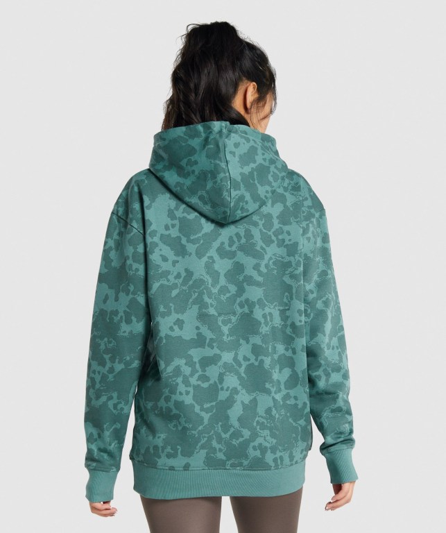 Sudadera Con Capucha Gymshark Camo Graphic Oversized Verde Oscuro | WByPBT5vwTj