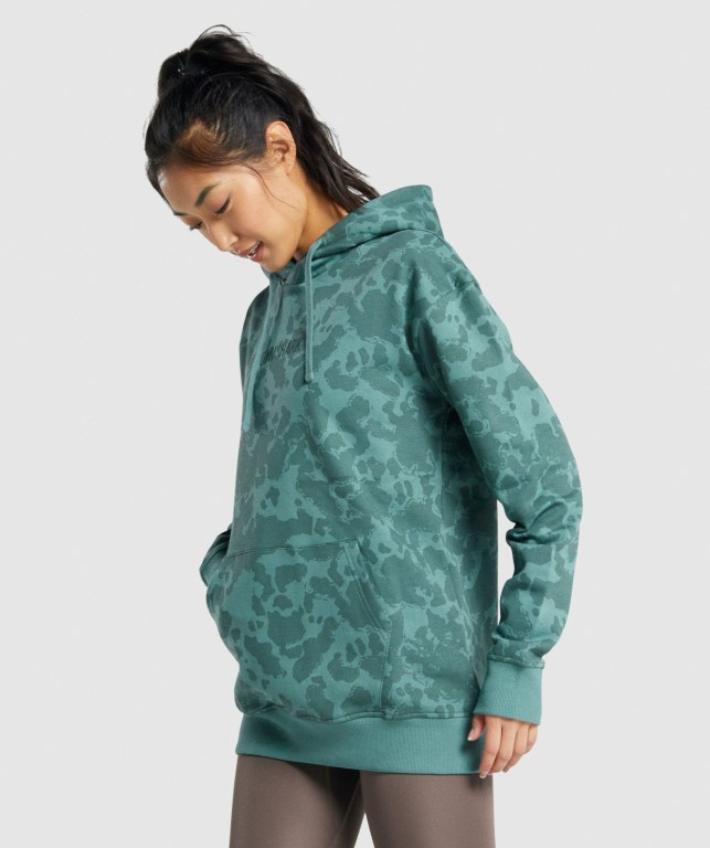 Sudadera Con Capucha Gymshark Camo Graphic Oversized Verde Oscuro | WByPBT5vwTj