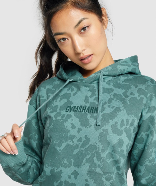 Sudadera Con Capucha Gymshark Camo Graphic Oversized Verde Oscuro | WByPBT5vwTj