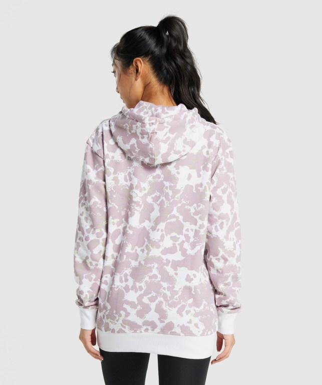 Sudadera Con Capucha Gymshark Camo Graphic Oversized Blancas Moradas | eXKr9UpVDS2