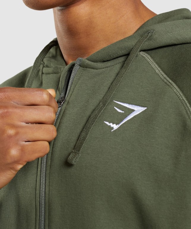 Sudadera Con Capucha Gymshark Crest Zip Up Verde Oliva | 3GxNIFkxF2c