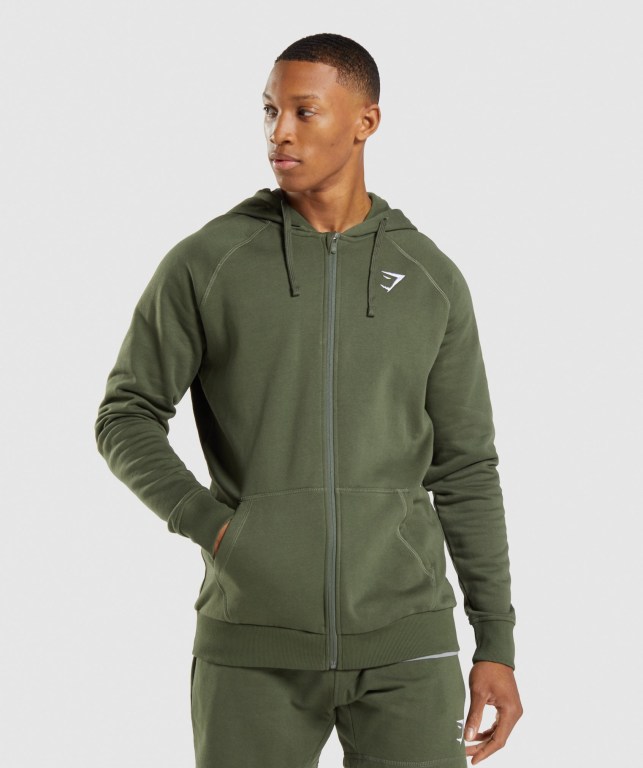 Sudadera Con Capucha Gymshark Crest Zip Up Verde Oliva | 3GxNIFkxF2c