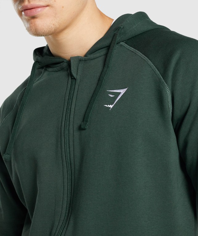 Sudadera Con Capucha Gymshark Crest Zip Up Verde Oscuro | z9zatucH5Q7