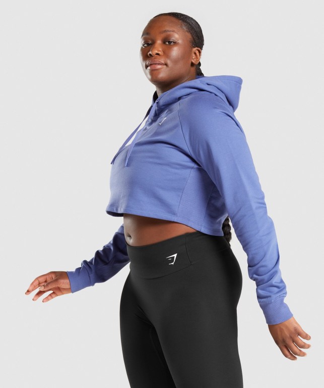 Sudadera Con Capucha Gymshark Entrenamiento Cropped Azules | 2RpRPEmS2ET