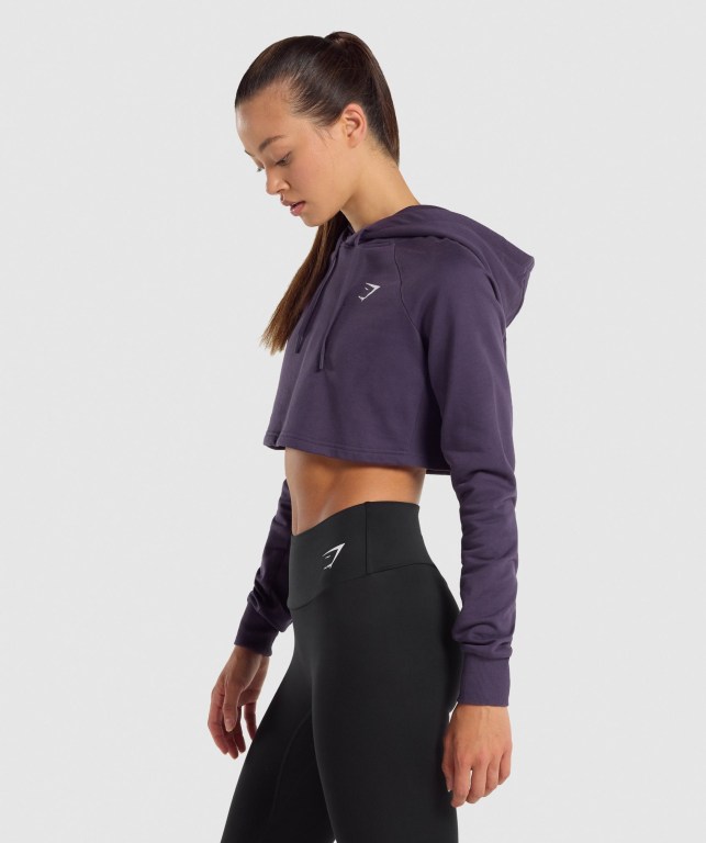 Sudadera Con Capucha Gymshark Entrenamiento Cropped Moradas | 5NstLo2sjGg