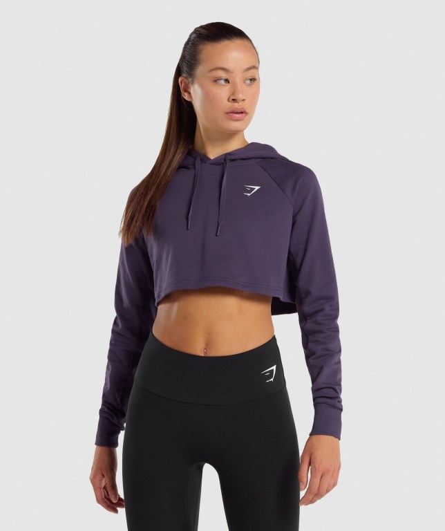 Sudadera Con Capucha Gymshark Entrenamiento Cropped Moradas | 5NstLo2sjGg