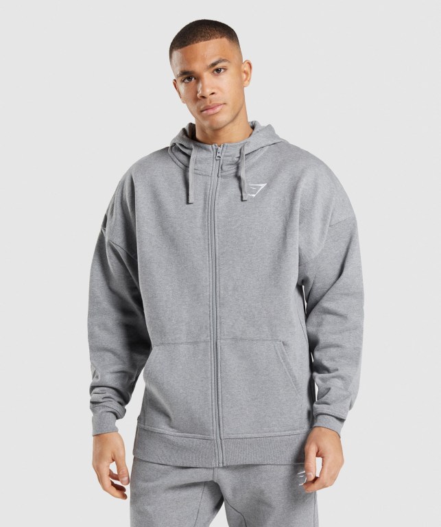 Sudadera Con Capucha Gymshark Essential Oversized Zip Up Gris | RnBp89UdP8L