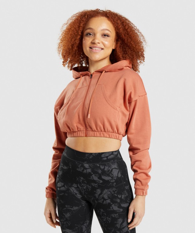 Sudadera Con Capucha Gymshark KK Fit Zip-Up Cropped Naranjas | GwTdmP3TSIY