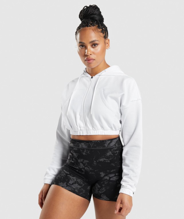 Sudadera Con Capucha Gymshark KK Fit Zip-Up Cropped Blancas | J5D3zDyXg4e