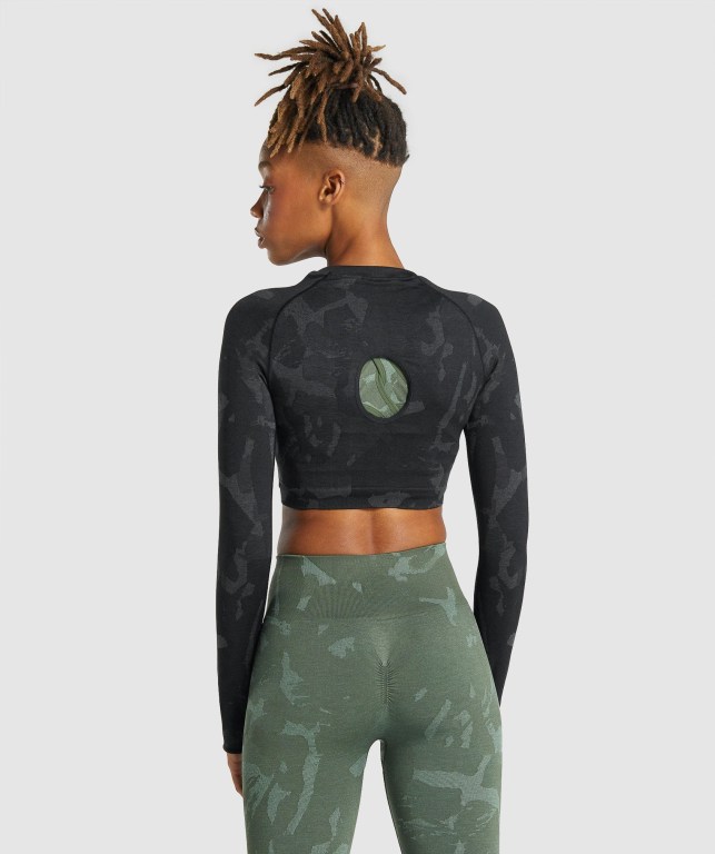 Sudaderas Gymshark Adapt Camo Seamless Crop Top Negras | 2mWMSPi16zh