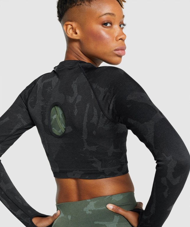 Sudaderas Gymshark Adapt Camo Seamless Crop Top Negras | 2mWMSPi16zh