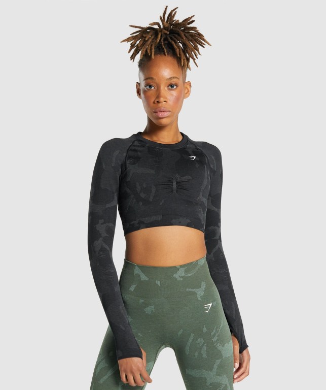 Sudaderas Gymshark Adapt Camo Seamless Crop Top Negras | 2mWMSPi16zh