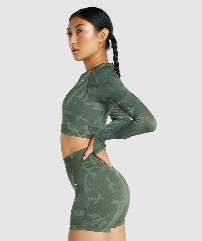 Sudaderas Gymshark Adapt Camo Seamless Crop Top Verde | CKi99dLO24u