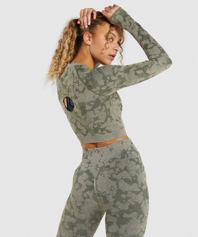 Sudaderas Gymshark Adapt Camo Seamless Crop Top Verde | LLcDd35E8EB