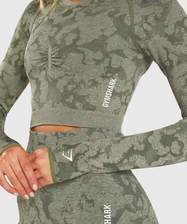 Sudaderas Gymshark Adapt Camo Seamless Crop Top Verde | LLcDd35E8EB