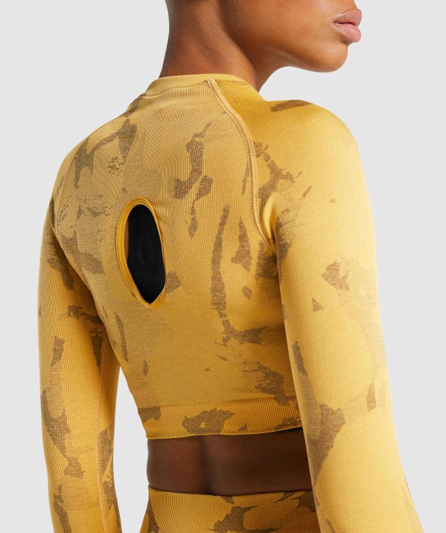 Sudaderas Gymshark Adapt Camo Seamless Crop Top Amarillo | OOIm6PC9VQY