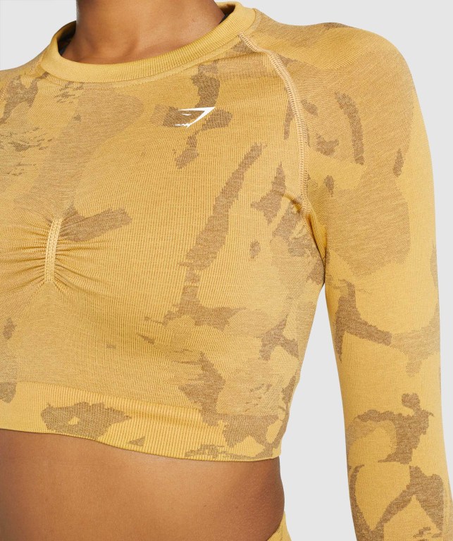 Sudaderas Gymshark Adapt Camo Seamless Crop Top Amarillo | OOIm6PC9VQY