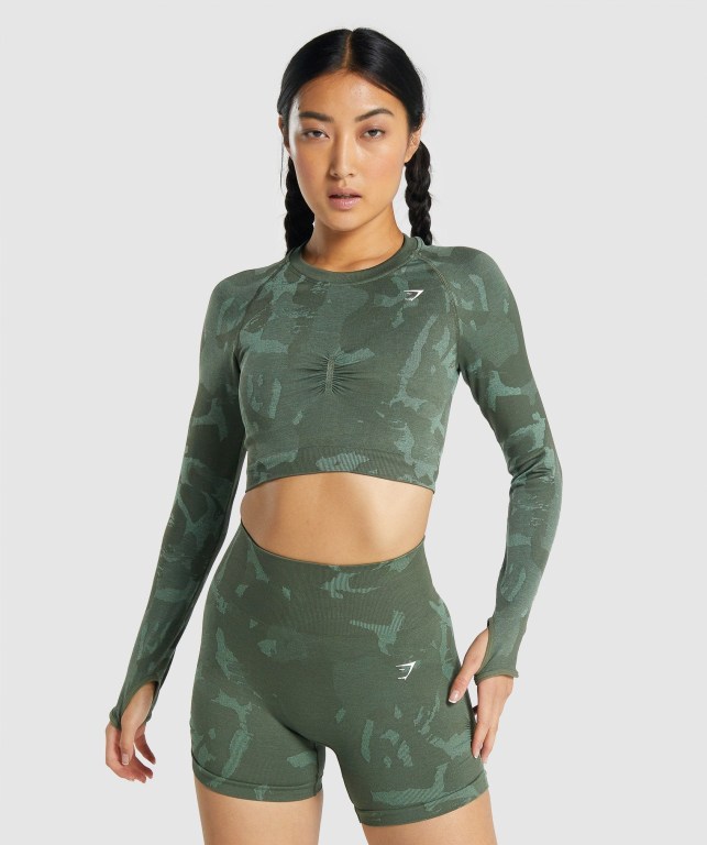 Sudaderas Gymshark Adapt Camo Seamless Crop Top Verde | OS9Pugt3NXb