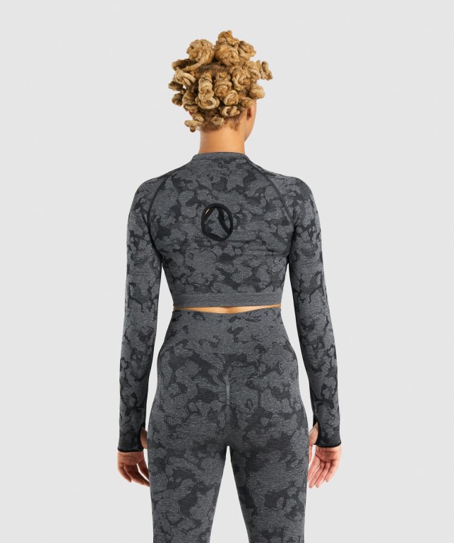 Sudaderas Gymshark Adapt Camo Seamless Crop Top Negras | dqVQaOuEW5R