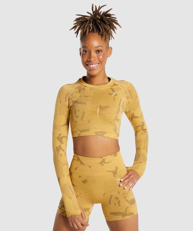 Sudaderas Gymshark Adapt Camo Seamless Crop Top Amarillo | nJOqvwZvbn9