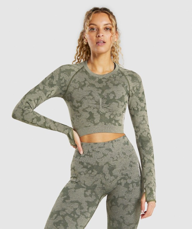 Sudaderas Gymshark Adapt Camo Seamless Crop Top Verde | ntq9a8PgBuA