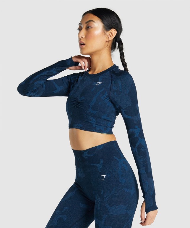 Sudaderas Gymshark Adapt Camo Seamless Crop Top Azul Marino | rllTJBy5Inx