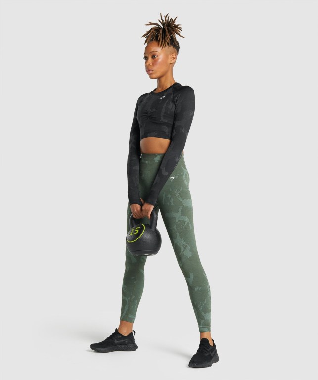 Sudaderas Gymshark Adapt Camo Seamless Crop Top Negras | y4GNur7phG5