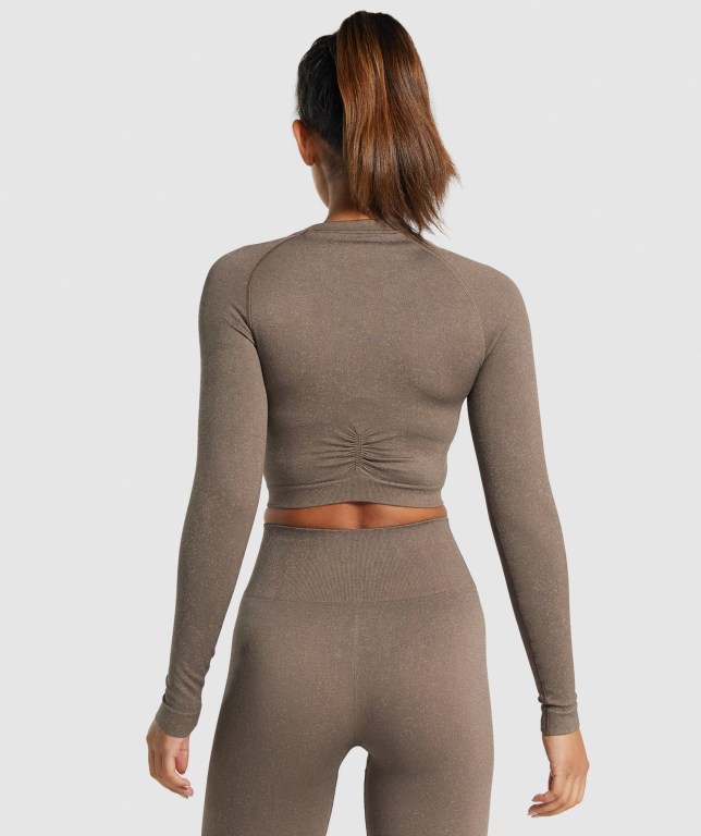 Sudaderas Gymshark Adapt Fleck Seamless Crop Top Marrones | AqhFhiekSCt