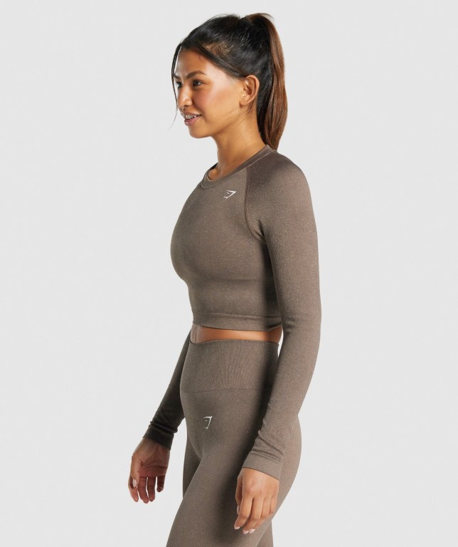 Sudaderas Gymshark Adapt Fleck Seamless Crop Top Marrones | AqhFhiekSCt