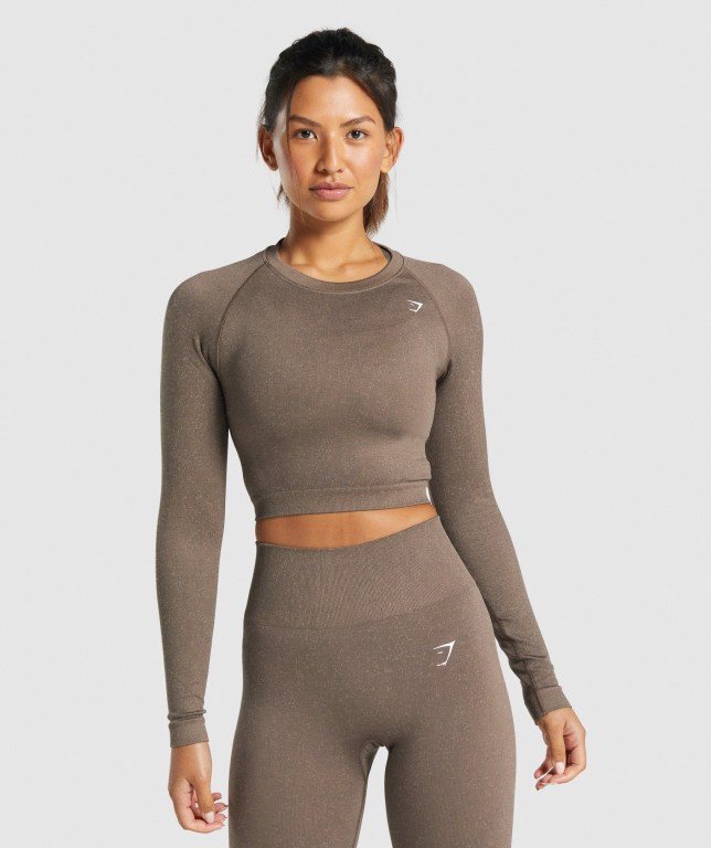 Sudaderas Gymshark Adapt Fleck Seamless Crop Top Marrones | AqhFhiekSCt