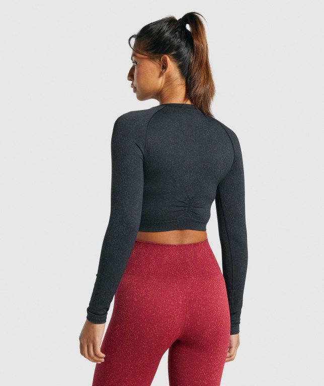 Sudaderas Gymshark Adapt Fleck Seamless Crop Top Negras | CqfGlh2tmC7