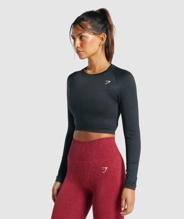 Sudaderas Gymshark Adapt Fleck Seamless Crop Top Negras | CqfGlh2tmC7