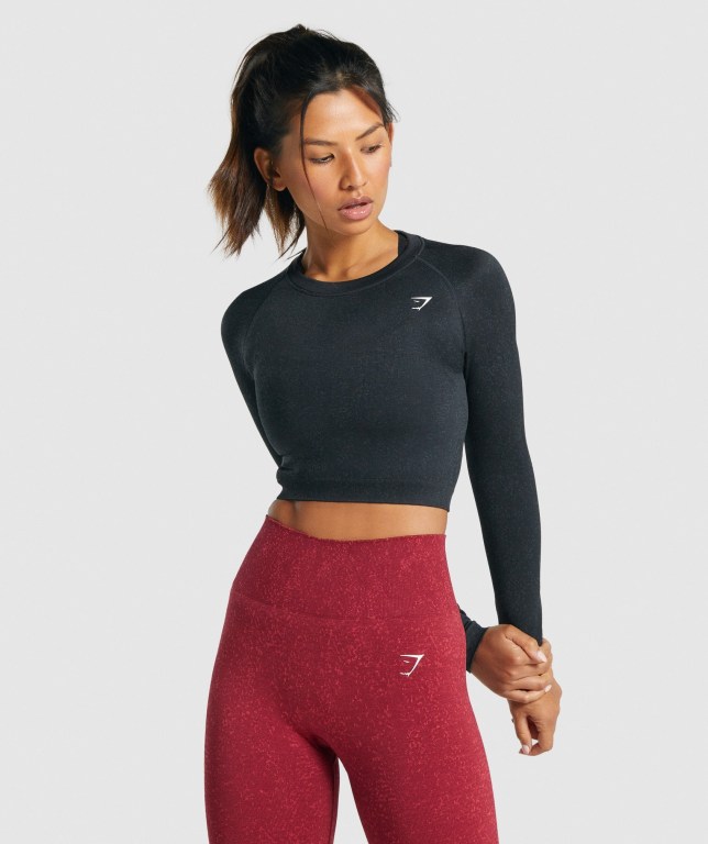 Sudaderas Gymshark Adapt Fleck Seamless Crop Top Negras | CqfGlh2tmC7