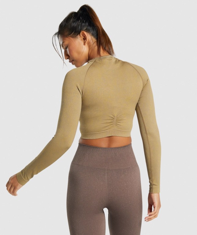 Sudaderas Gymshark Adapt Fleck Seamless Crop Top Marrones Claro | SlQz66FOvpf