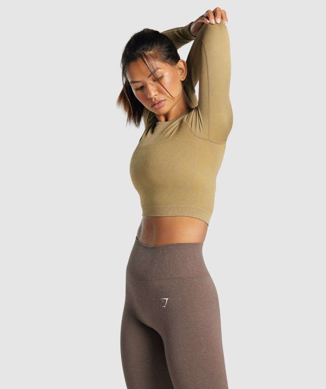 Sudaderas Gymshark Adapt Fleck Seamless Crop Top Marrones Claro | SlQz66FOvpf