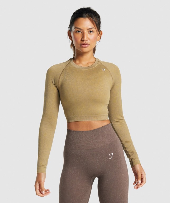 Sudaderas Gymshark Adapt Fleck Seamless Crop Top Marrones Claro | SlQz66FOvpf