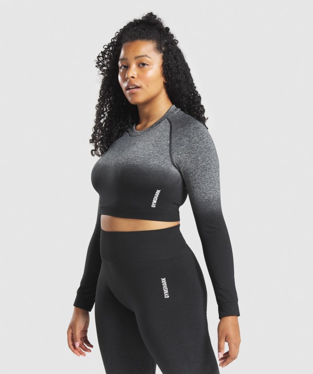 Sudaderas Gymshark Adapt Ombre Seamless Crop Top Negras Negras | IcxW3FeG7ra