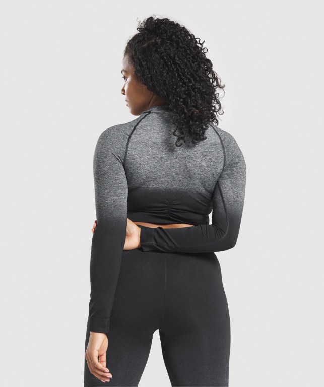 Sudaderas Gymshark Adapt Ombre Seamless Crop Top Negras Negras | IcxW3FeG7ra