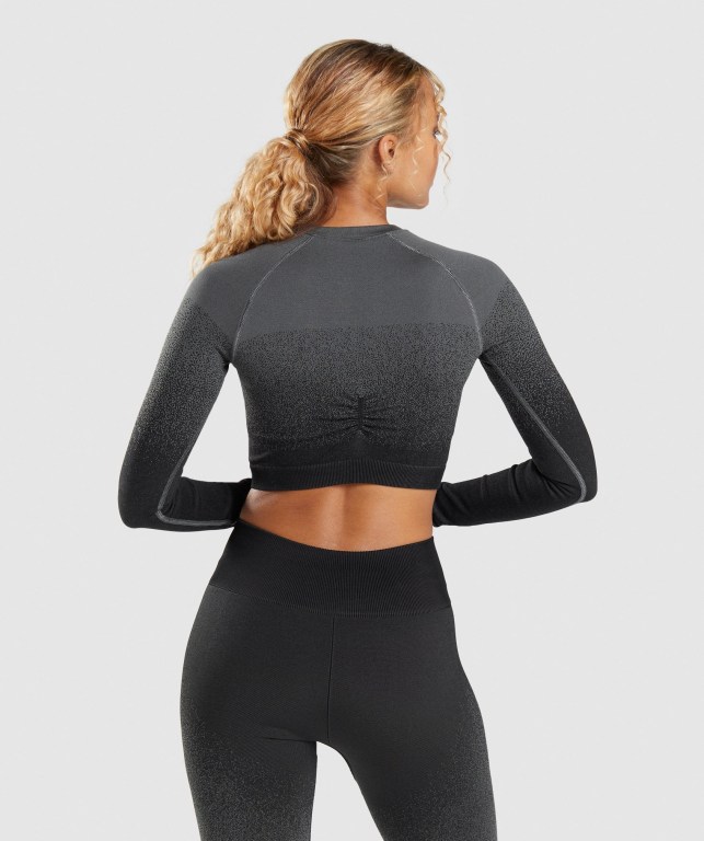 Sudaderas Gymshark Adapt Ombre Seamless Crop Top Negras Gris | OjSTkWv7ARz